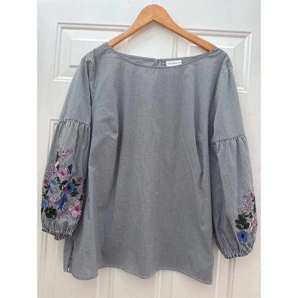 Liz Claiborne Striped Floral Embroidered Top